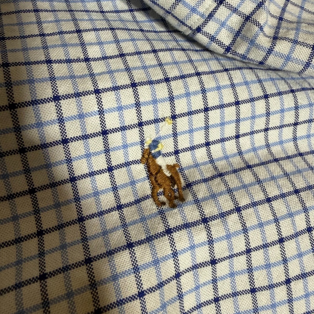 Ralph Lauren Shirt Men XL Blue Plaid Cotton Button-Down Slim Fit Stretch Oxford - Picture 5 of 10